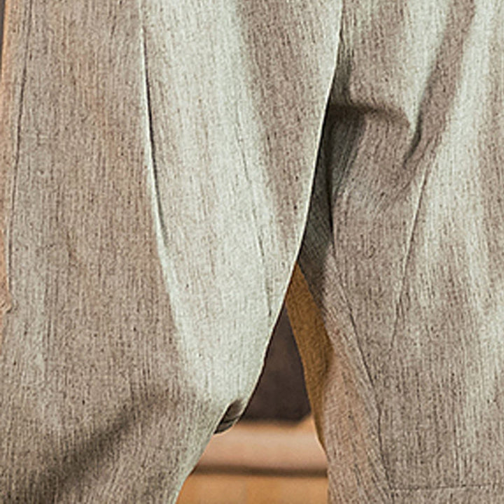 Buddha Stones Lässige, einfarbige Herrenhose aus Baumwollleinen mit elastischem Bund und Kordelzug und Taschen - image 16