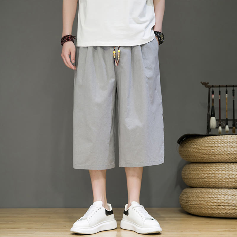 Buddha Stones Lässige, schlichte Herrenhose aus Baumwolle mit seitlichen Knöpfen, Kordelzug und Taschen - Hellgrau - US/ UK/AU46, EU56 (5XL) - image 29