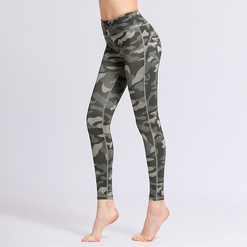 Buddha Stones Camo Print Sport Fitness Yoga Hohe Taille Leggings Damen Yogahose