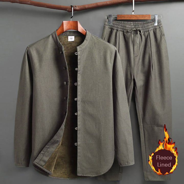 Buddha Stones Solid Tang-Anzug Traditionelles Fleece-gefüttertes Uniform-Set für Herren, langärmeliges Oberteil und Hose - Dunkelmeergrün - Oberteil und Hose - US/UK/AU46, EU56 (5XL) - image 13