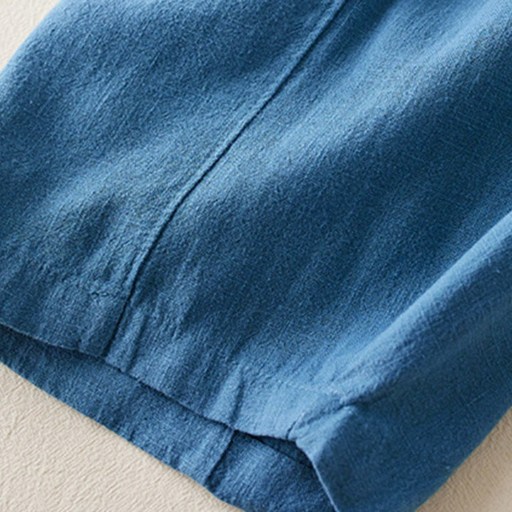Buddha Stones - Unifarbene Damenhose aus Baumwollleinen mit Taschen