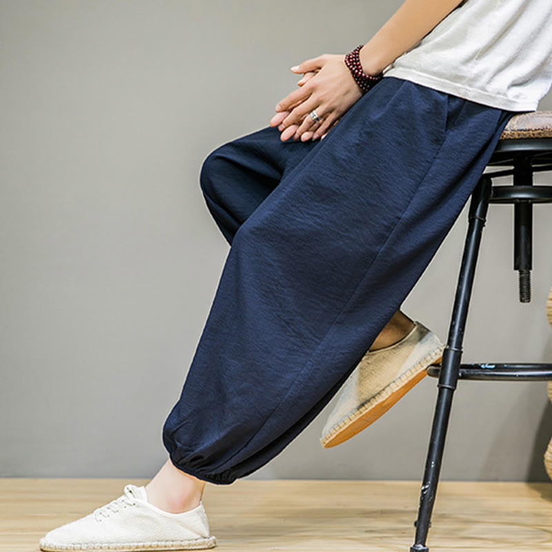 Buddha Stones Sommer-Haremshose aus Baumwolle mit Kordelzug und Taschen für Herren, knöchellang - image 7