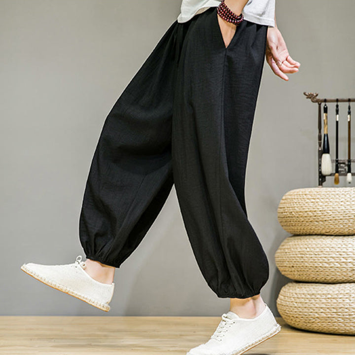 Buddha Stones Sommer-Haremshose aus Baumwolle mit Kordelzug und Taschen für Herren, knöchellang - image 28