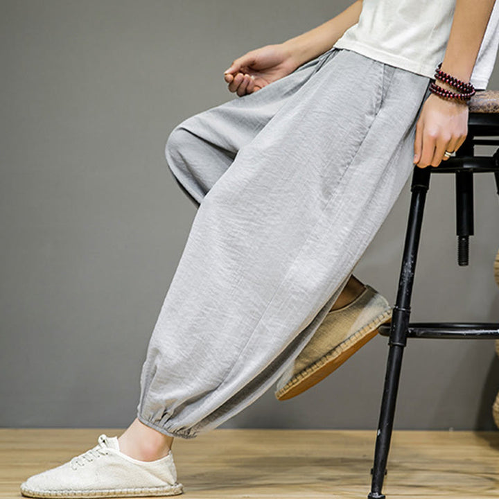 Buddha Stones Sommer-Haremshose aus Baumwolle mit Kordelzug und Taschen für Herren, knöchellang - image 17