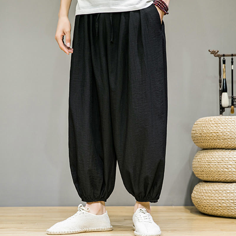 Buddha Stones Sommer-Haremshose aus Baumwolle mit Kordelzug und Taschen für Herren, knöchellang - image 23