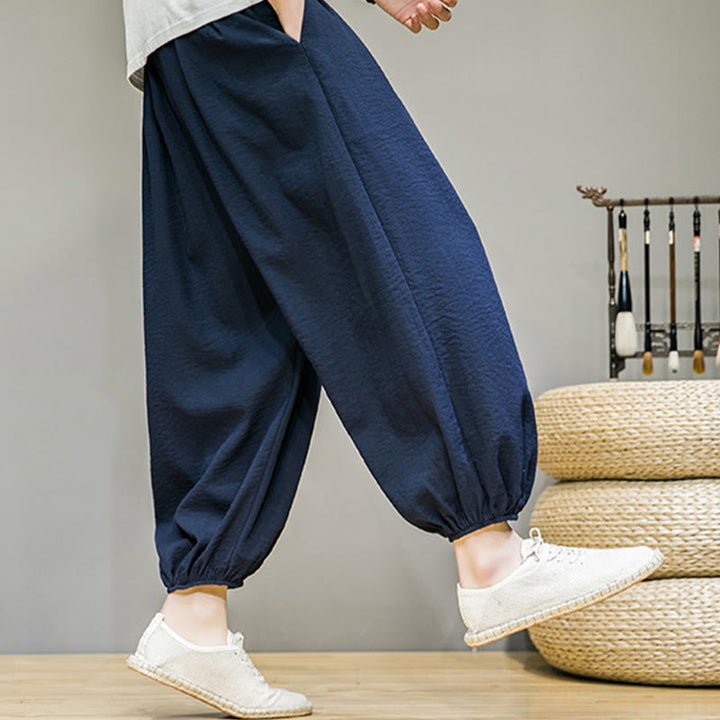 Buddha Stones Sommer-Haremshose aus Baumwolle mit Kordelzug und Taschen für Herren, knöchellang - image 3