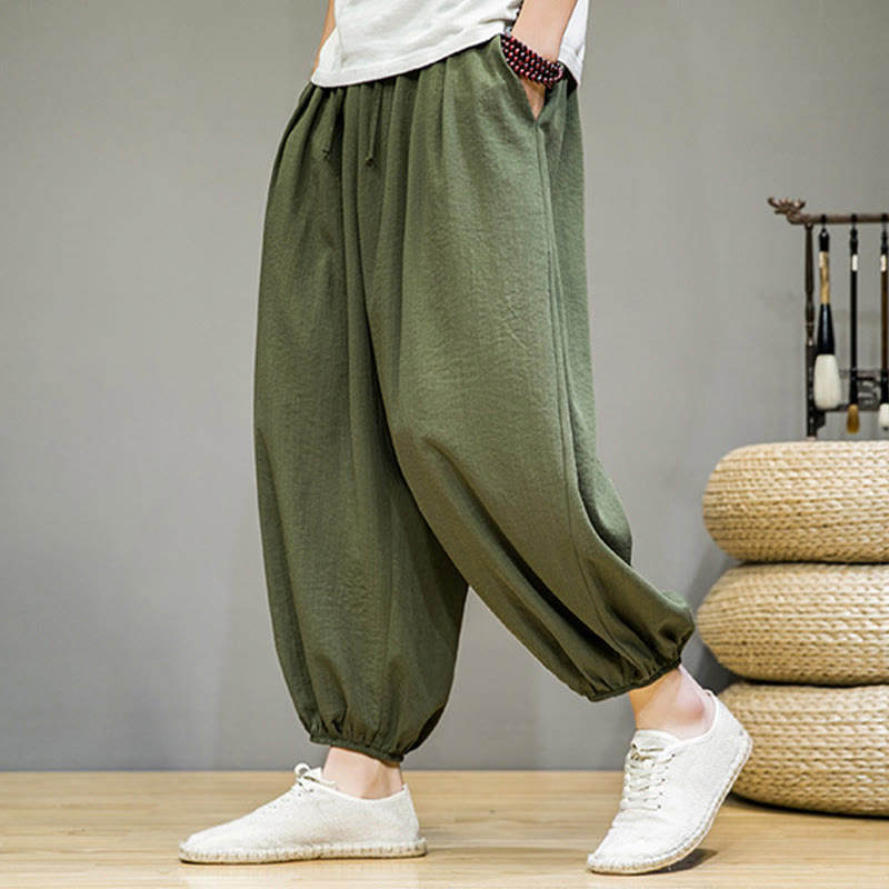 Buddha Stones Sommer-Haremshose aus Baumwolle mit Kordelzug und Taschen für Herren, knöchellang - image 35