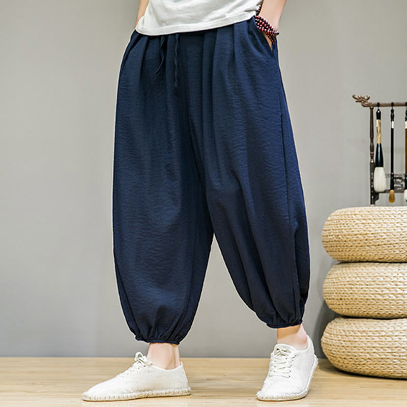 Buddha Stones Sommer-Haremshose aus Baumwolle mit Kordelzug und Taschen für Herren, knöchellang - Marine - US/ UK/AU46, EU56 (5XL) - image 0