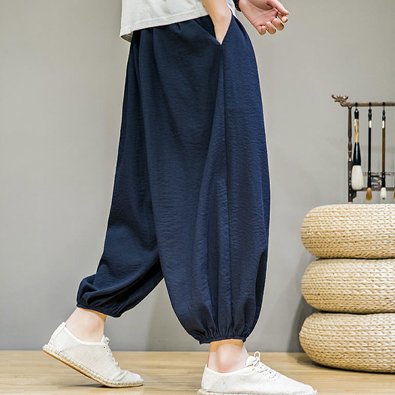 Buddha Stones Sommer-Haremshose aus Baumwolle mit Kordelzug und Taschen für Herren, knöchellang - image 6