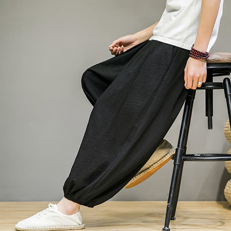 Buddha Stones Sommer-Haremshose aus Baumwolle mit Kordelzug und Taschen für Herren, knöchellang - image 29