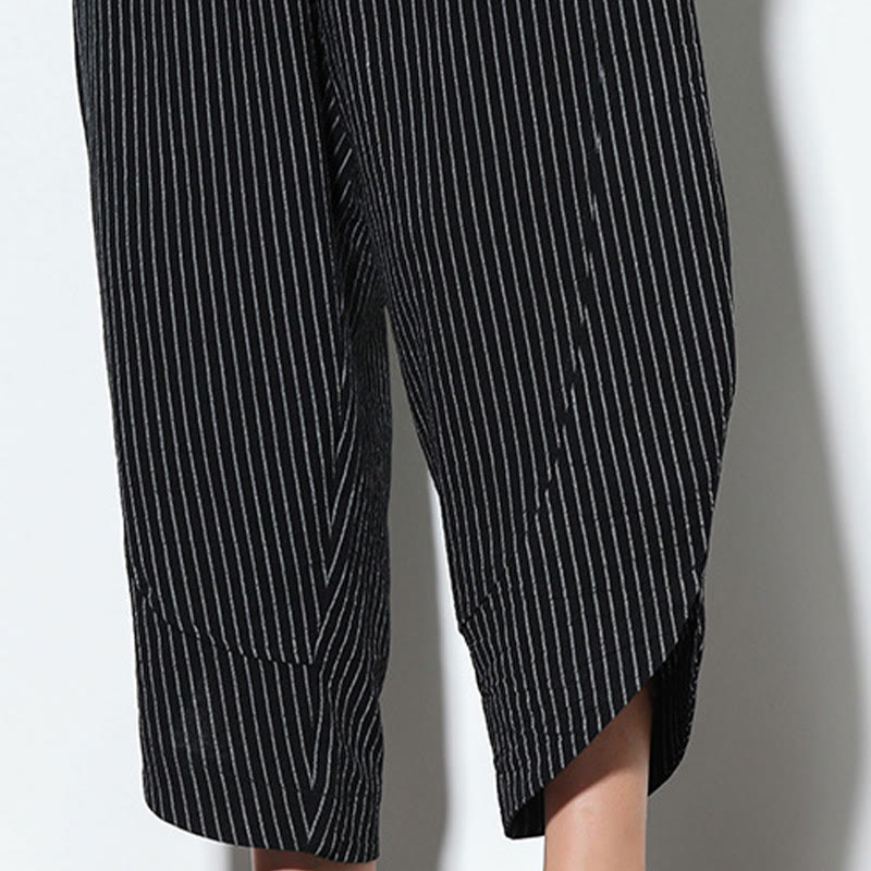 Buddha Stones Sommer-Streifenmuster, Kordelzug, Baumwolle und Leinen, Herren-Haremshose in der Länge 7–8 mit Taschen - image 21