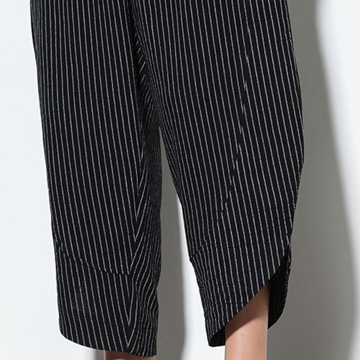 Buddha Stones Sommer-Streifenmuster, Kordelzug, Baumwolle und Leinen, Herren-Haremshose in der Länge 7–8 mit Taschen - image 21