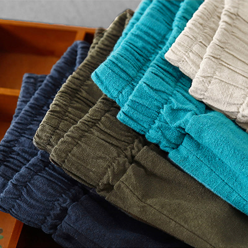 Buddha Stones Lässige, einfarbige Haremshose aus Baumwollleinen für Damen in Länge 7–8 mit Taschen - image 34