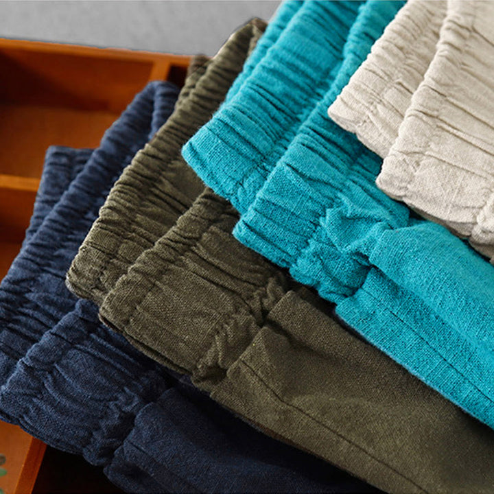 Buddha Stones Lässige, einfarbige Haremshose aus Baumwollleinen für Damen in Länge 7–8 mit Taschen - image 34