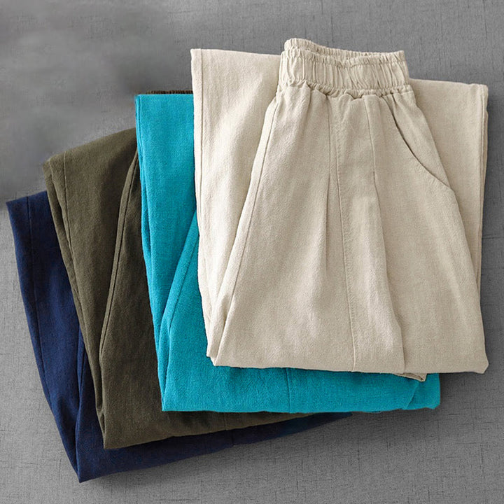 Buddha Stones Lässige, einfarbige Haremshose aus Baumwollleinen für Damen in Länge 7–8 mit Taschen - image 33