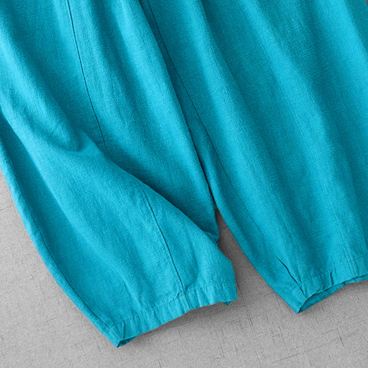 Buddha Stones Lässige, einfarbige Haremshose aus Baumwollleinen für Damen in Länge 7–8 mit Taschen - image 15