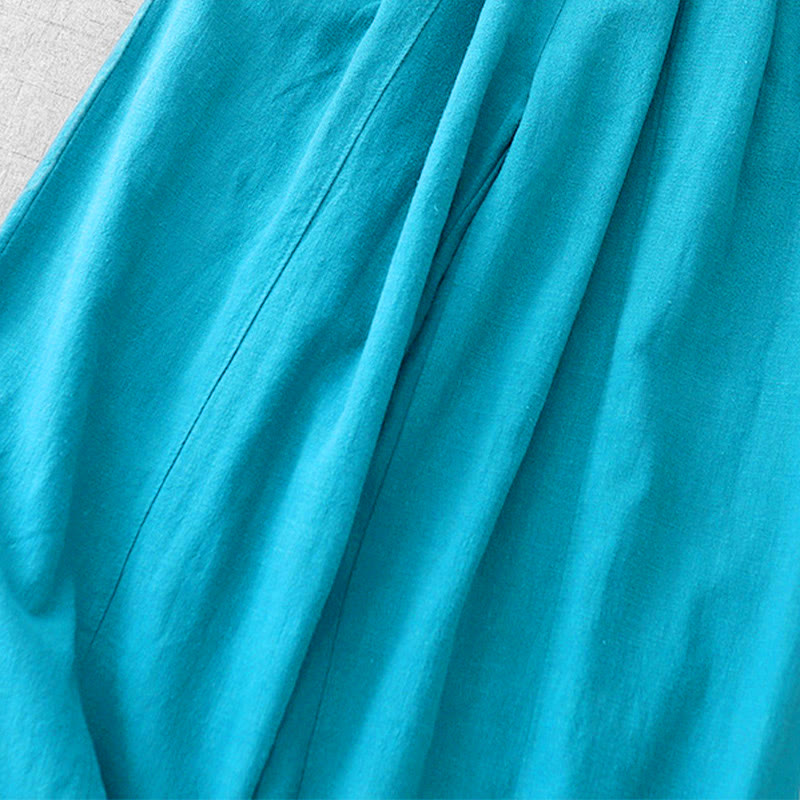 Buddha Stones Lässige, einfarbige Haremshose aus Baumwollleinen für Damen in Länge 7–8 mit Taschen - image 16