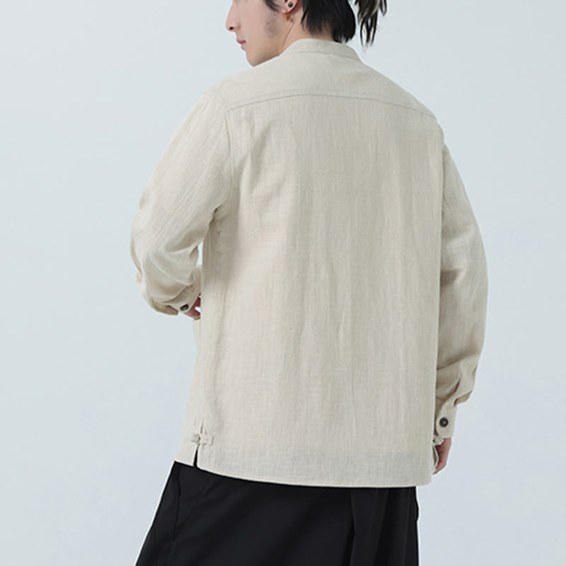 Buddha Stones Herren-Jacke mit Knopf, Ramie-Leinen, Baumwollfleece, gefüttert, mit Taschen - image 8