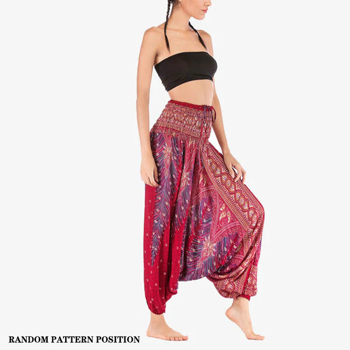 Buddha Stones Two Style Wear Federn Geometrisches Muster Lose Smocked Hose Jumpsuit Damen Yogahose - image 2