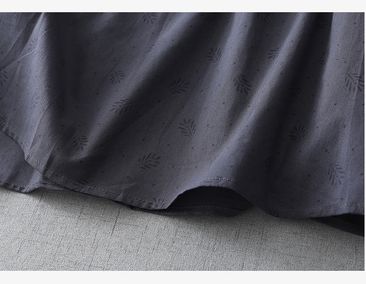 Buddha Stones Lässiges Retro-Midikleid aus Baumwolle und Leinen mit einfarbigen Knöpfen, Rüschen, Rundhalsausschnitt und kurzen Ärmeln und Taschen