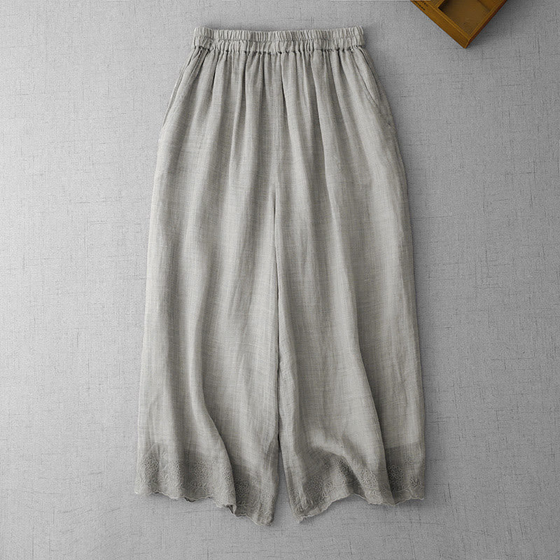 Buddha Stones Commute Einfarbige Spitzenstickerei-Design Baumwolle Damen Weite Beinhose mit Taschen - Dunkelgrau - US8-10， UK/AU12-14，EU40-42 (2XL) - image 8