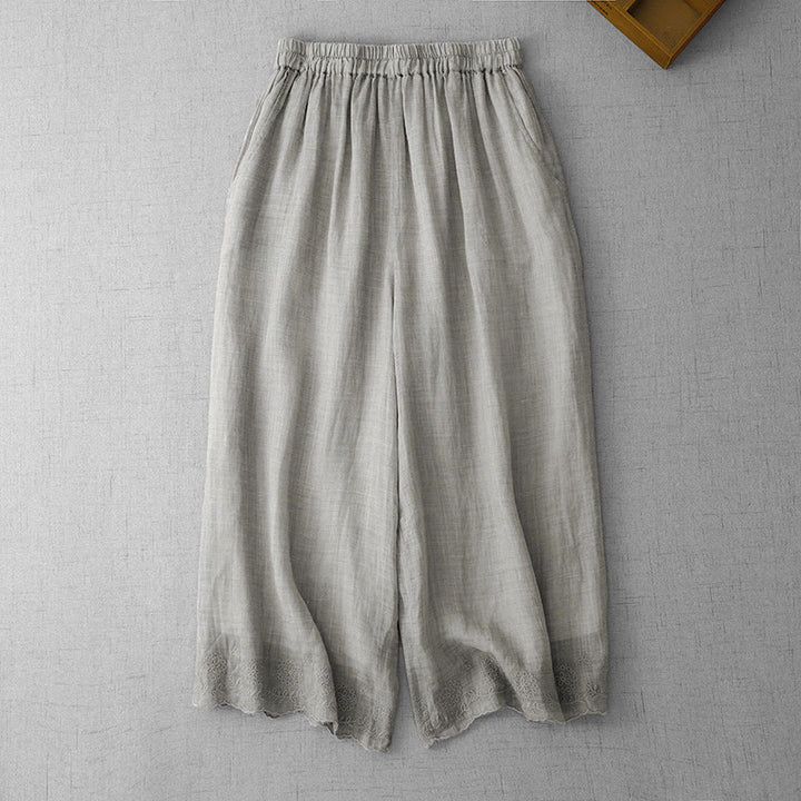 Buddha Stones Commute Einfarbige Spitzenstickerei-Design Baumwolle Damen Weite Beinhose mit Taschen - Dunkelgrau - US8-10， UK/AU12-14，EU40-42 (2XL) - image 8