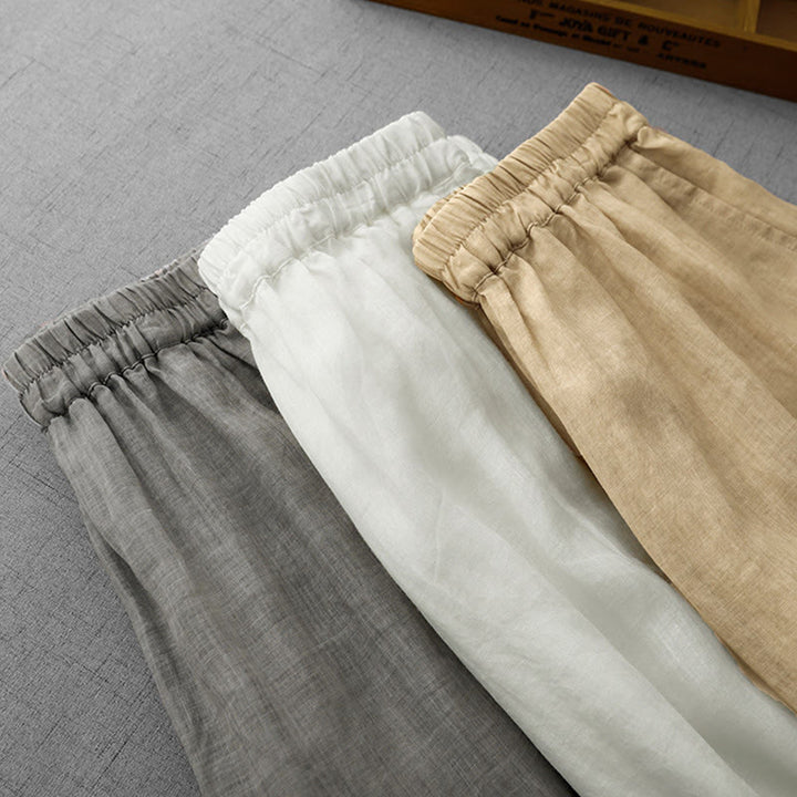 Buddha Stones Commute Einfarbige Spitzenstickerei-Design Baumwolle Damen Weite Beinhose mit Taschen - image 25