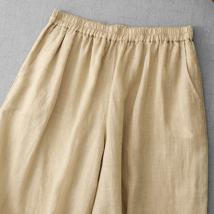 Buddha Stones Commute Einfarbige Spitzenstickerei-Design Baumwolle Damen Weite Beinhose mit Taschen - image 16