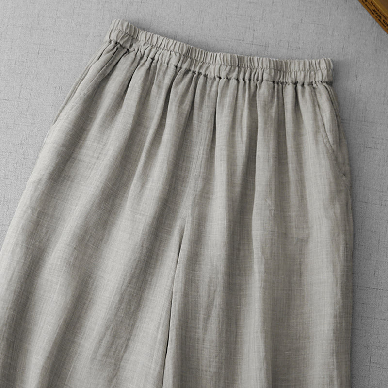 Buddha Stones Commute Einfarbige Spitzenstickerei-Design Baumwolle Damen Weite Beinhose mit Taschen - image 9
