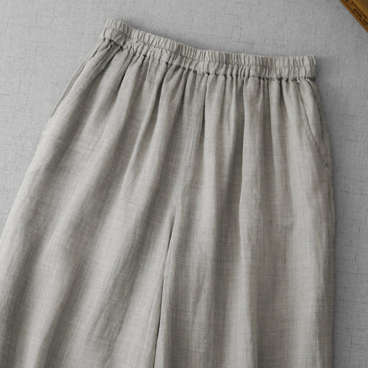 Buddha Stones Commute Einfarbige Spitzenstickerei-Design Baumwolle Damen Weite Beinhose mit Taschen - image 9