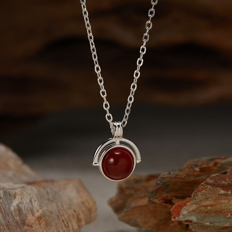 Buddha Stones Halskette mit Anhänger „Confidence“ aus 925er Sterlingsilber, Roter Achat, Tigerauge, Aquamarin, Mondstein