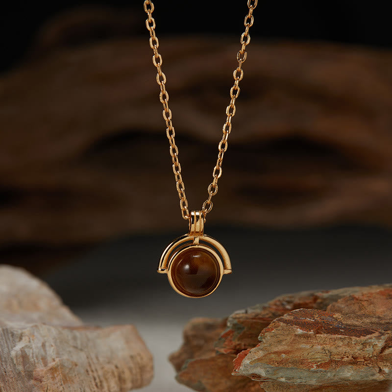 Buddha Stones Halskette mit Anhänger „Confidence“ aus 925er Sterlingsilber, Roter Achat, Tigerauge, Aquamarin, Mondstein - Tigerauge - Golden - image 7