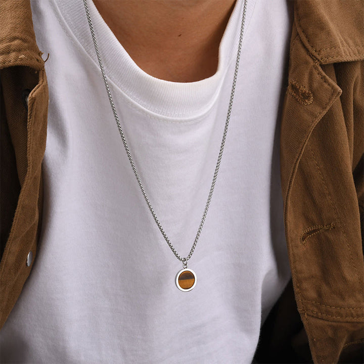 Buddha Stones ​​Naturstein Türkis Tigerauge Lazurit Lapislazuli Malachit Titanstahl Reinigungshalskette Anhänger - image 5