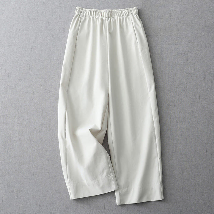 Buddha Stones Commute Lässige, einfarbige, knöchellange Baumwollhose mit weitem Bein für Damen mit Taschen