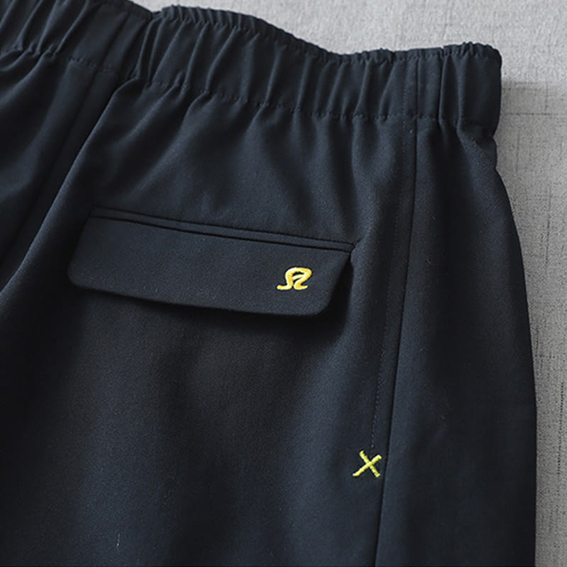Buddha Stones Commute Lässige, einfarbige, knöchellange Baumwollhose mit weitem Bein für Damen mit Taschen