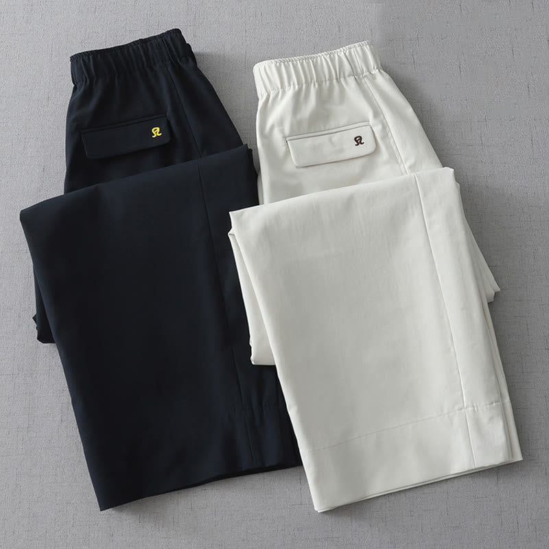 Buddha Stones Commute Lässige, einfarbige, knöchellange Baumwollhose mit weitem Bein für Damen mit Taschen