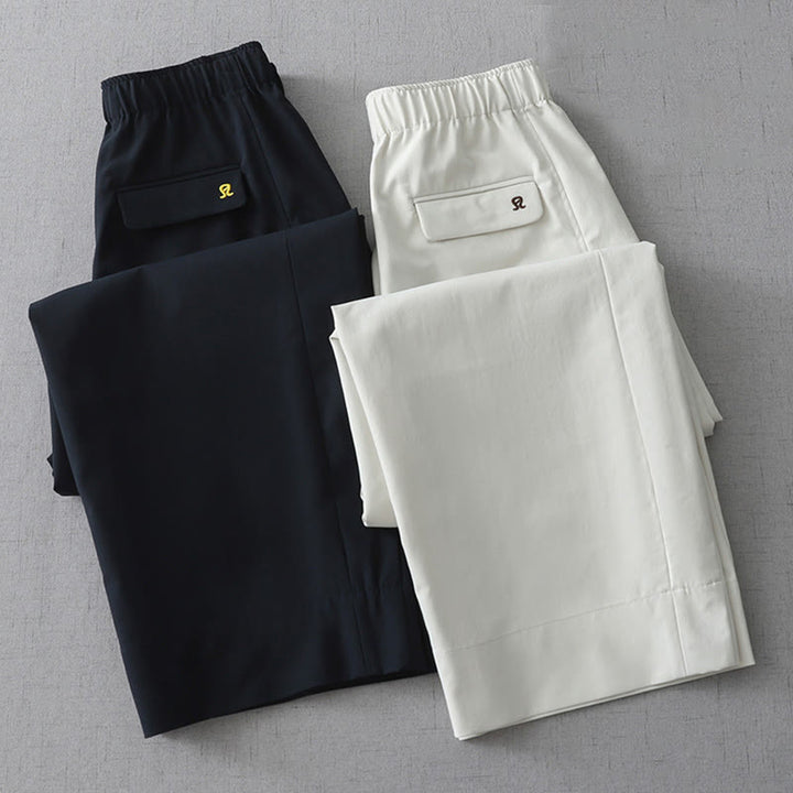 Buddha Stones Commute Lässige, einfarbige, knöchellange Baumwollhose mit weitem Bein für Damen mit Taschen