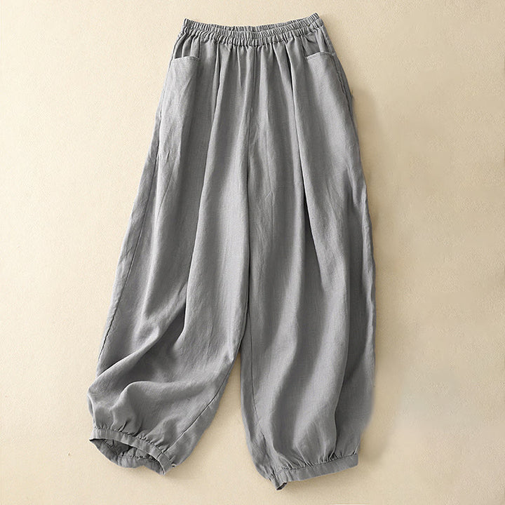 Buddha Stones Summer Commute Pure Color Damen-Baumwoll-Knöchelhose mit Taschen