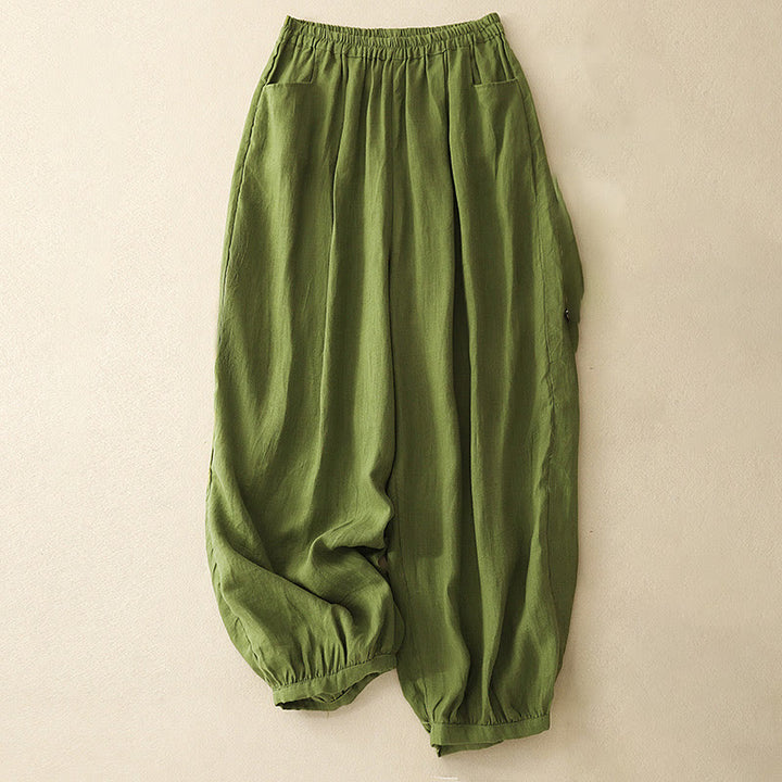 Buddha Stones Summer Commute Pure Color Damen-Baumwoll-Knöchelhose mit Taschen