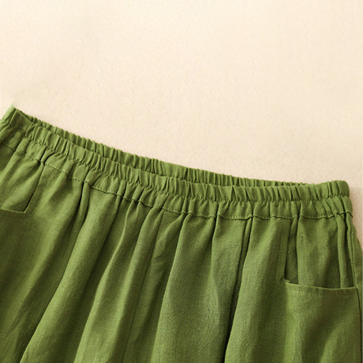 Buddha Stones Summer Commute Pure Color Damen-Baumwoll-Knöchelhose mit Taschen