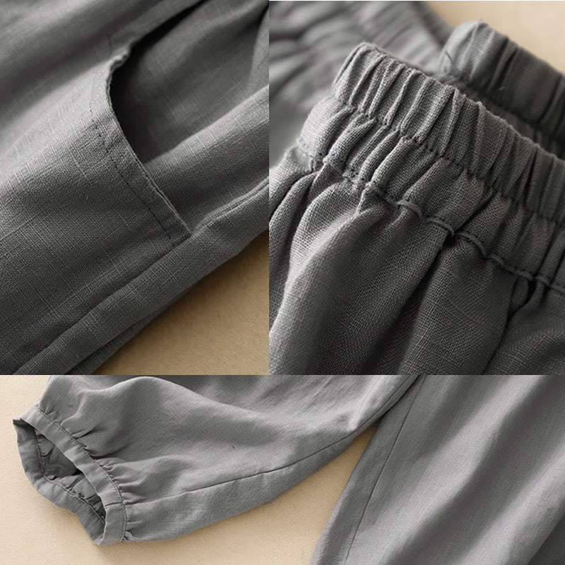 Buddha Stones Summer Commute Pure Color Damen-Baumwoll-Knöchelhose mit Taschen