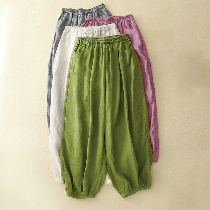 Buddha Stones Summer Commute Pure Color Damen-Baumwoll-Knöchelhose mit Taschen
