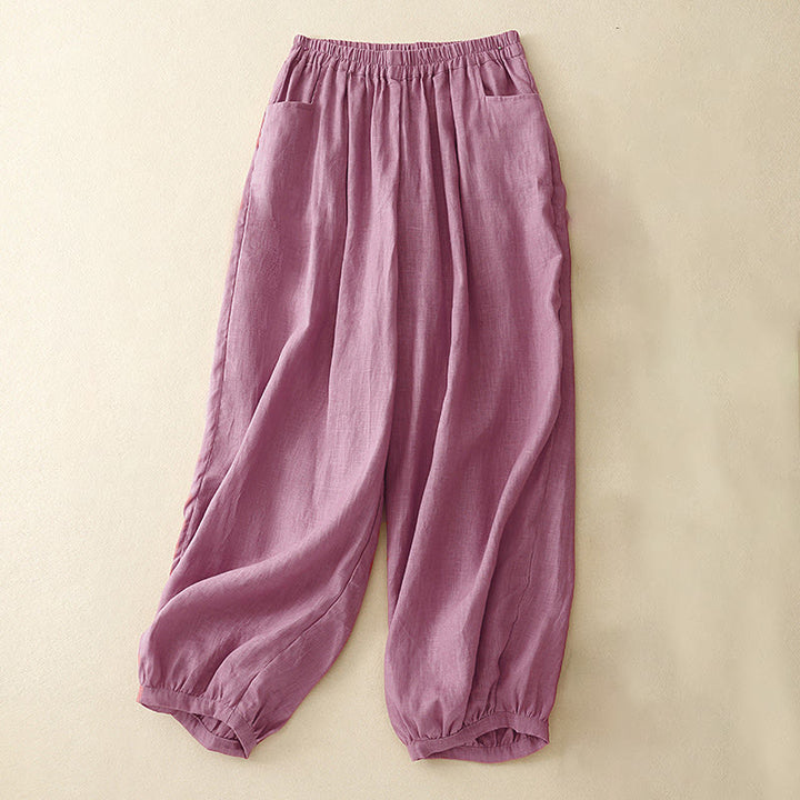 Buddha Stones Summer Commute Pure Color Damen-Baumwoll-Knöchelhose mit Taschen