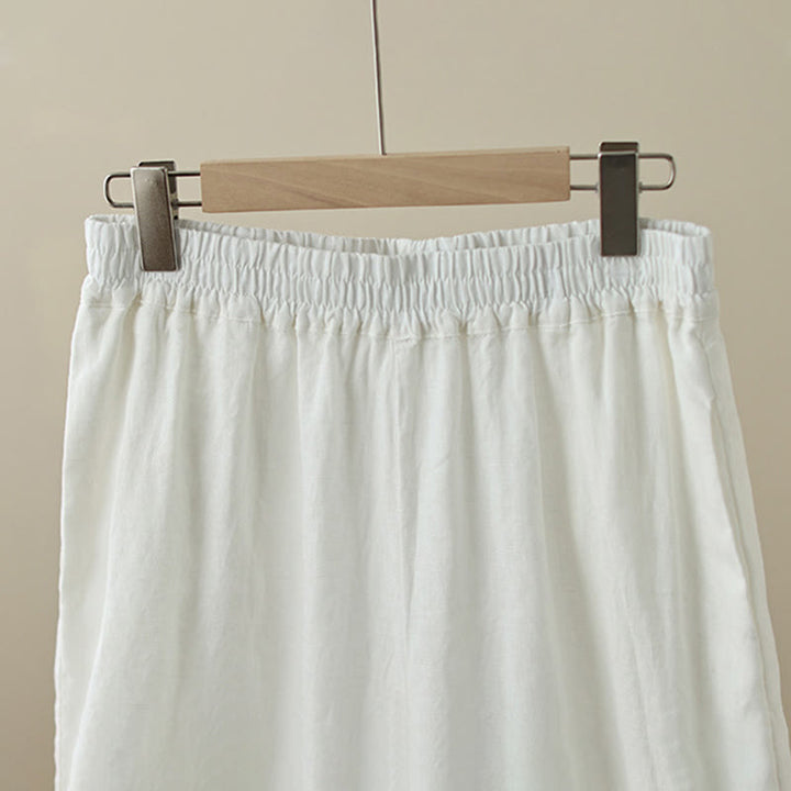 Buddha Stones Commute Retro-Baumwollhose mit weitem Bein und Taschen, schlichtes Spitzen-Patchwork-Design, Länge 7–8