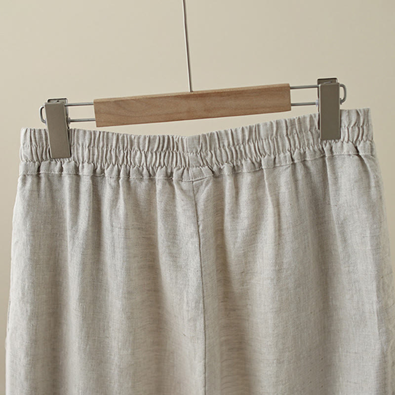 Buddha Stones Commute Retro-Baumwollhose mit weitem Bein und Taschen, schlichtes Spitzen-Patchwork-Design, Länge 7–8