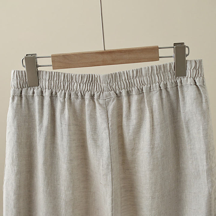 Buddha Stones Commute Retro-Baumwollhose mit weitem Bein und Taschen, schlichtes Spitzen-Patchwork-Design, Länge 7–8