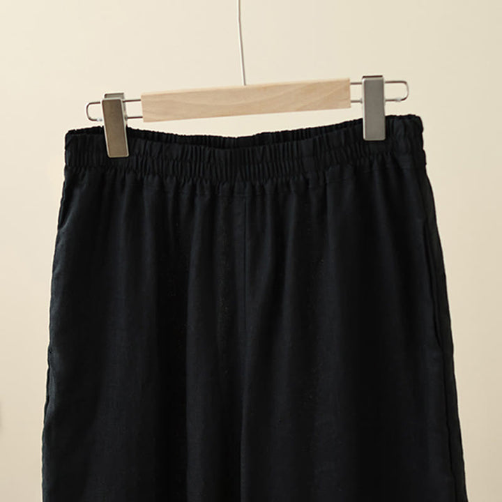 Buddha Stones Commute Retro-Baumwollhose mit weitem Bein und Taschen, schlichtes Spitzen-Patchwork-Design, Länge 7–8