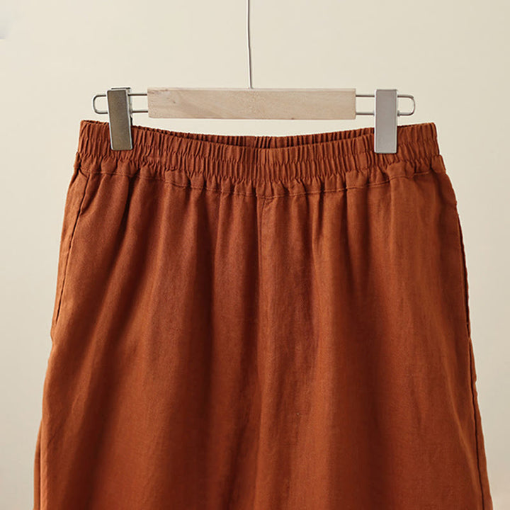 Buddha Stones Commute Retro-Baumwollhose mit weitem Bein und Taschen, schlichtes Spitzen-Patchwork-Design, Länge 7–8