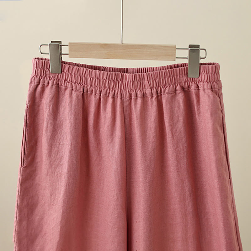 Buddha Stones Commute Retro-Baumwollhose mit weitem Bein und Taschen, schlichtes Spitzen-Patchwork-Design, Länge 7–8