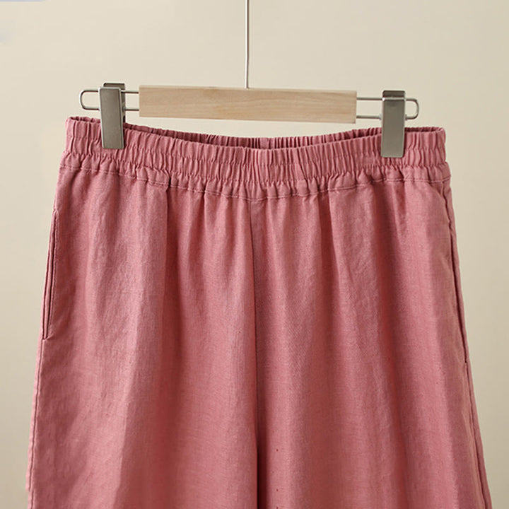Buddha Stones Commute Retro-Baumwollhose mit weitem Bein und Taschen, schlichtes Spitzen-Patchwork-Design, Länge 7–8